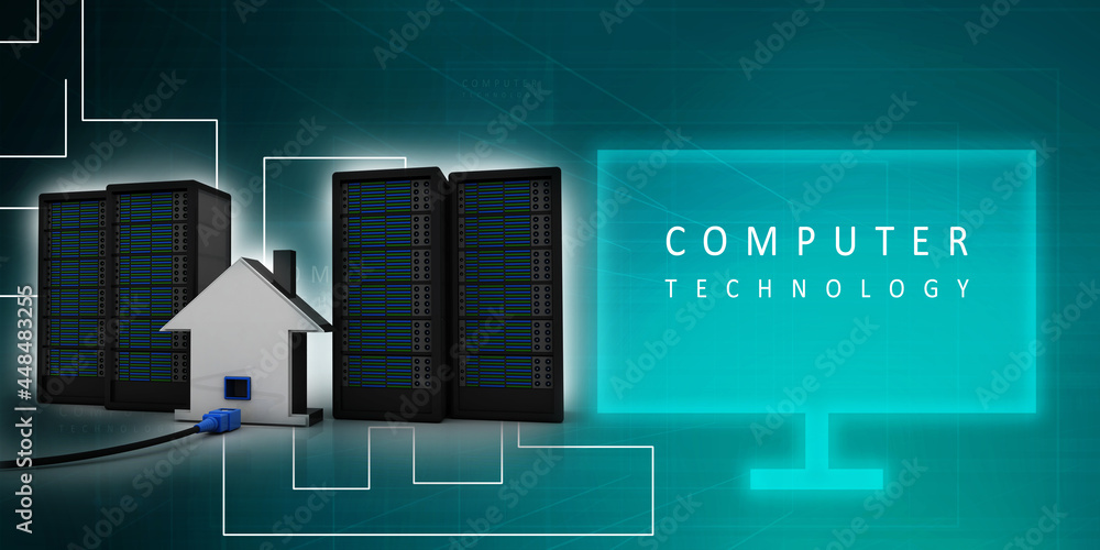 Poster 3d rendering network connection, internet communication and computer technology concept, closeup vie