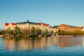 Sunset view of Kaisaniemenlahti bay, in Helsinki