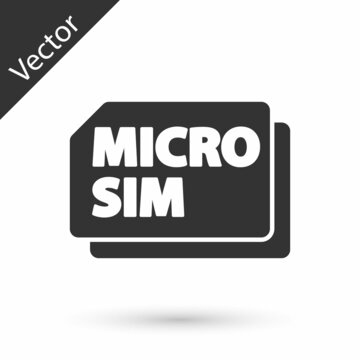 Grey Micro Sim Card icon isolated on white background. Mobile and wireless communication technologies. Network chip electronic connection. Vector