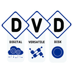 DVD - Digital Versatile Disk acronym. business concept background.  vector illustration concept with keywords and icons. lettering illustration with icons for web banner, flyer, landing 