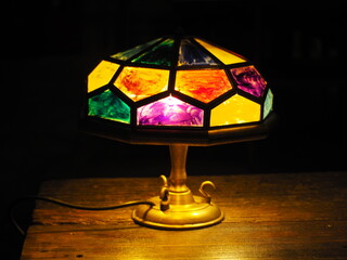 colorful glass lamp on the table