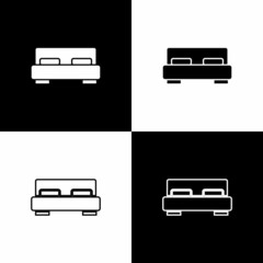 Set Big bed for two or one person icon isolated on black and white background. Vector