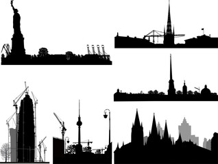 Naklejka premium set of six city landscapes isolated on white
