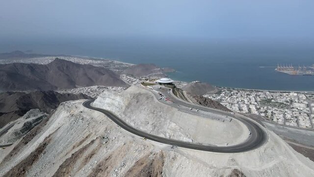 Top view of Al Suhub Rest House in Khor Fakkan, The new venue is 580 metres above sea level and offers panoramic views of Khor Fakkan, United Arab Emirates
