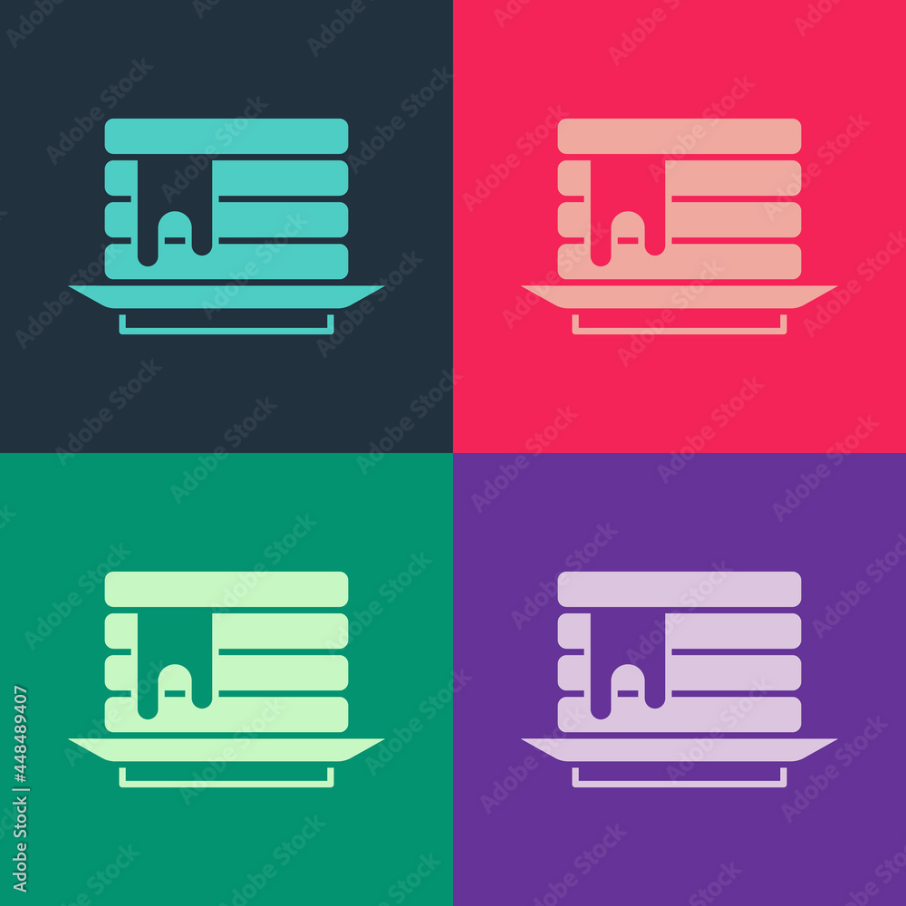 Poster pop art stack of pancakes with honey icon isolated on color background. breakfast concept. vector