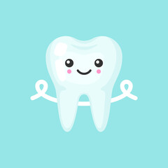 Tooth with a floss with emotional face, cute colorful vector icon illustration. Cartoon flat isolated image