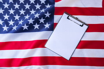 American flag with empty paper note copy space. Flag of the united states of America. July 4th...