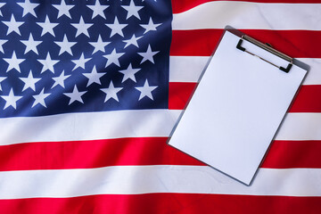 American flag with empty paper note copy space. Flag of the united states of America. July 4th...