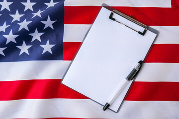 American flag with empty paper note copy space. Flag of the united states of America. July 4th...