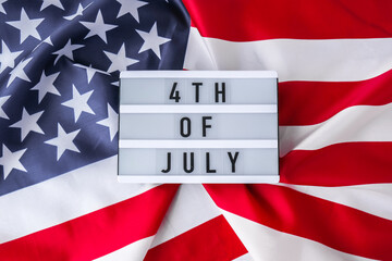 American flag. Lightbox with text 4TH OF JULY Flag of the united states of America. July 4th...