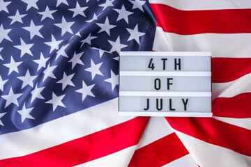 American flag. Lightbox with text 4TH OF JULY Flag of the united states of America. July 4th...