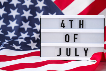 American flag. Lightbox with text 4TH OF JULY Flag of the united states of America. July 4th...