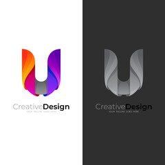 U logo and colorful icon with modern design illustration, 3d logos