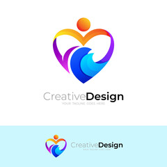 People Love logo and wave design combination, People logo with love design