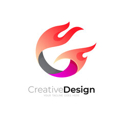Flame logo and letter G logo combination, hot icons
