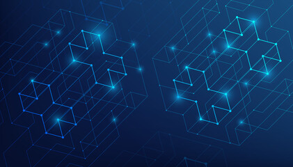 Abstract lines and dots connect background. Technology connection digital data and big data concept.