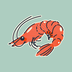Trendy vector print, postcard, illustration with a shrimp