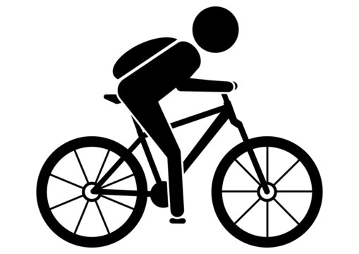 ngi1273 NewGraphicIcon ngi - Mountainbike Piktogramm . english - mountainbiker riding on a trail in the forest . icon . cyclist with backpack riding mountainbike forest trail . DIN A2, A3, A4 g10647