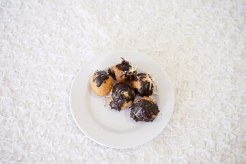Greek Loukoumades Chocolate with Cheese Topping. Lukumades  Donuts Doughnut For Stop Motion Footage