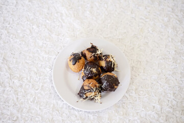 Greek Loukoumades Chocolate with Cheese Topping. Lukumades  Donuts Doughnut For Stop Motion Footage