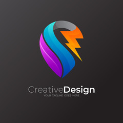 Location logo and thunder design illustration, Technology logo combination