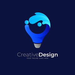 Bulb logo and water swoosh, 3d colorful logo , technology logo template