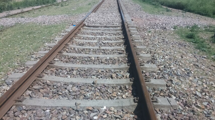 Fototapeta premium Railway Line Road Travel by train at railway station