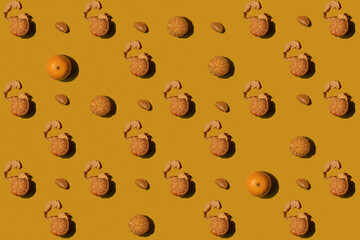 Pattern of tangerine from different shots on orange background