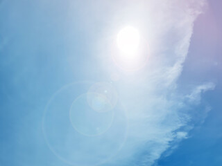 The blue sky and the sun shine brightly.