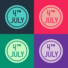 Pop art Day calendar with date July 4 icon isolated on color background. USA Independence Day. 4th of July. Vector