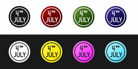 Set Day calendar with date July 4 icon isolated on black and white background. USA Independence Day. 4th of July. Vector
