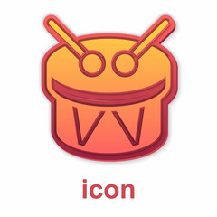 Gold Musical instrument drum and drum sticks icon isolated on white background. Vector