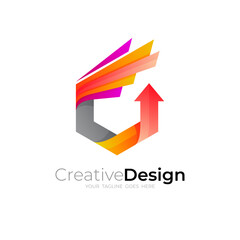 Abstract hexagon logo with wing design illustration, modern logo and 3d colorful