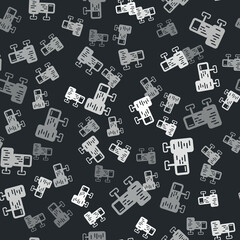 Grey Computer monitor screen icon isolated seamless pattern on black background. Electronic device. Front view. Vector