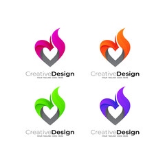 Fototapeta premium Abstract love logo with fire design template, simple style