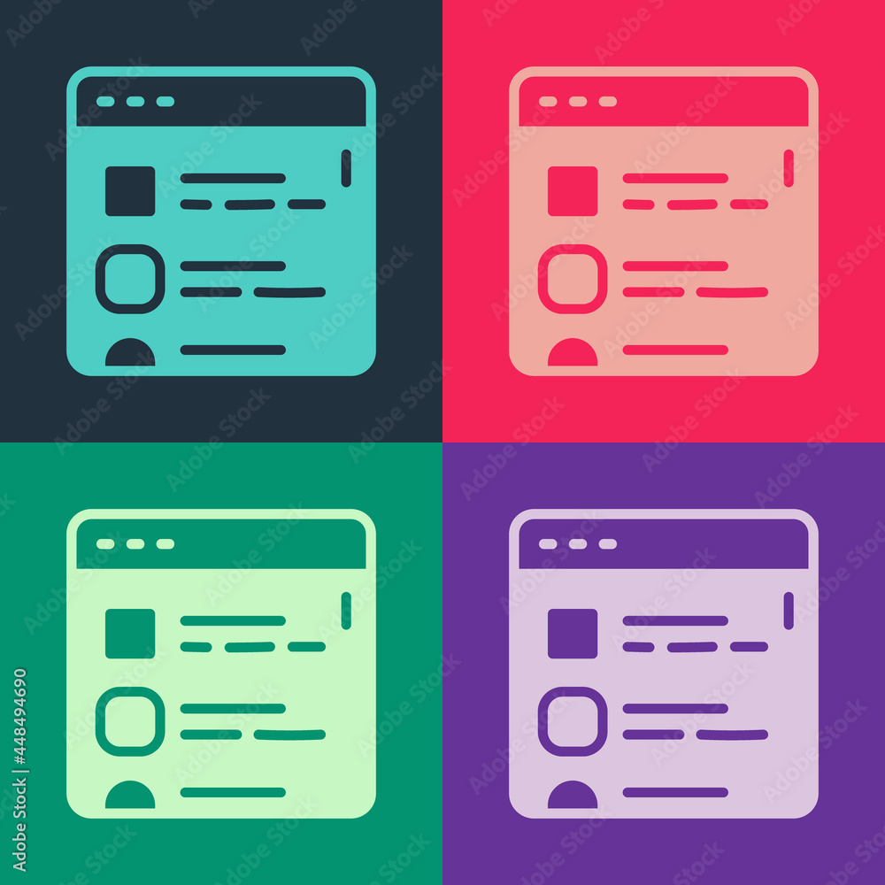 Poster pop art browser files icon isolated on color background. vector