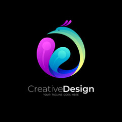 Peacock logo with colorful design, animal logo