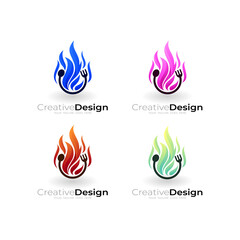 Restaurant logo with fire design template, spoon and fork icons
