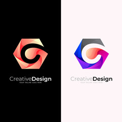 Letter G logo with hexagon design illustration, 3d colorful