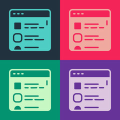 Pop art Browser files icon isolated on color background. Vector
