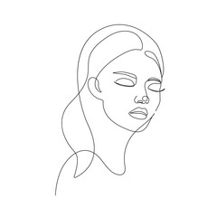 Woman Abstract Face Continuous Line Drawing. Female Face and Hairstyle Modern Fashion Line Art Drawing. Woman Beauty Minimalist Contemporary Portrait Modern Style. Vector EPS 10