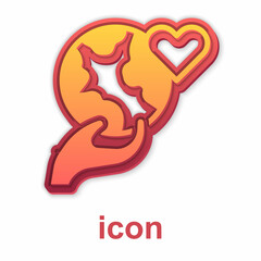 Gold Human hand holding Earth globe icon isolated on white background. Save earth concept. Vector