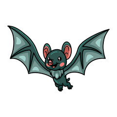 Cute green bat cartoon flying