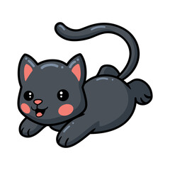 Cute black little cat cartoon jumping