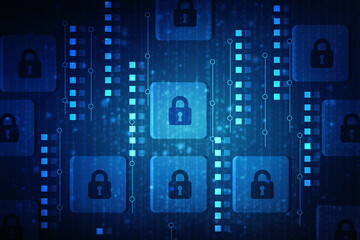 2d illustration Safety concept: Closed Padlock on digital background
