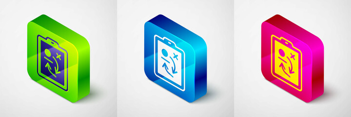 Isometric Planning strategy concept icon isolated on grey background. Hockey cup formation and tactic. Square button. Vector