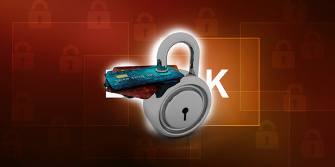 3d rendering  credit or debit card protection lock
