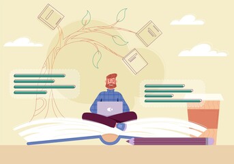 Books message as literature meaning. Authors moral idea concept. Blog, prose, poem, book, novel story publication event. Flat cartoon vector illustration. Abstract metaphor