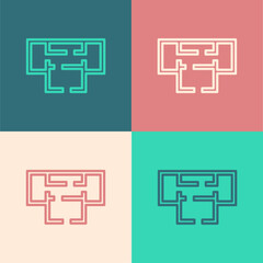 Pop art line House plan icon isolated on color background. Vector