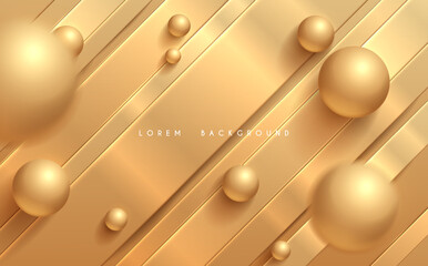 Abstract golden lines and spheres background